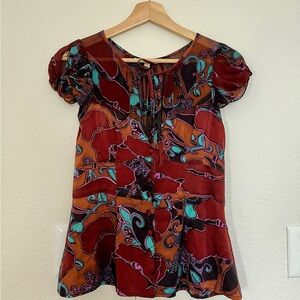 Women’s silk floral button-up blouse